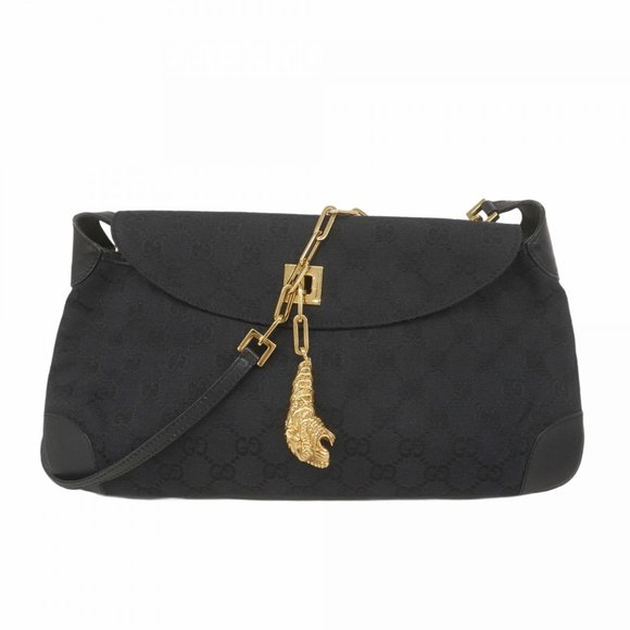 Gucci GG Canvas Shoulder Bag 001 4113 Black Women's - Picture 1 of 10